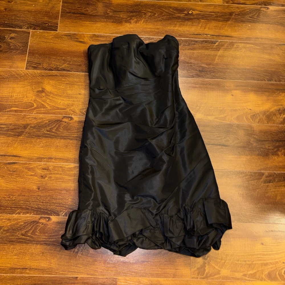 Vintage Paula Varsalona Black Strapless Ruffled Hem Cocktail Dress